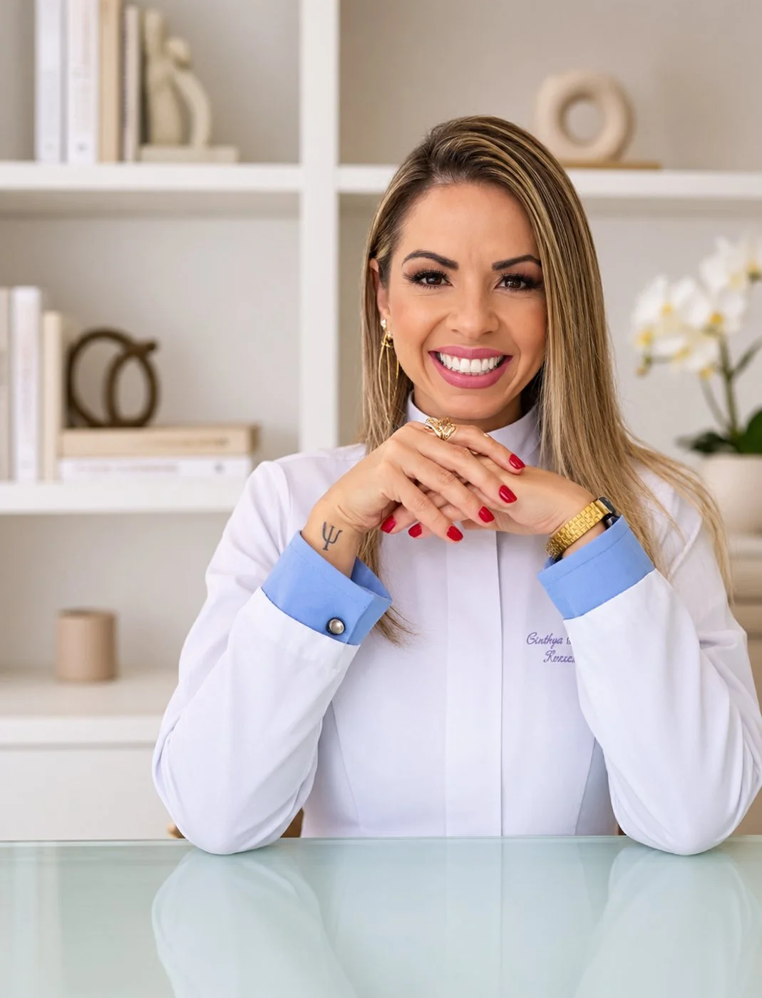 Cinthya Boschini Covo Leão em seu consultório